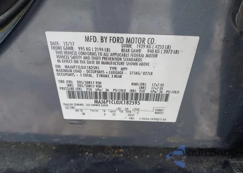 2018 Ford Ecosport Ses из США, поврежденный, VIN MAJ6P1CL0JC182595